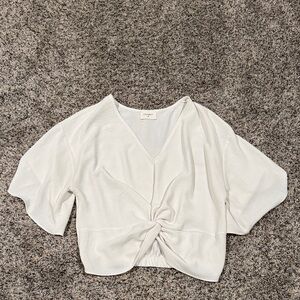 Everly White V-Neck Twist-Front Top